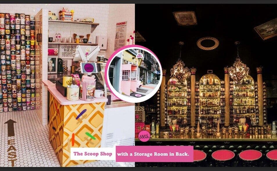 UES venue interior with ornate bar shelving and colorful candy counter